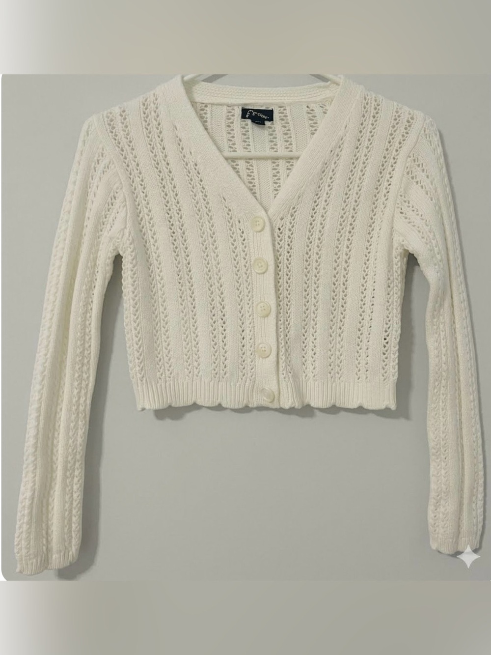 art class girls Cream Open-Knit V-Neck Button Crop Cardigan